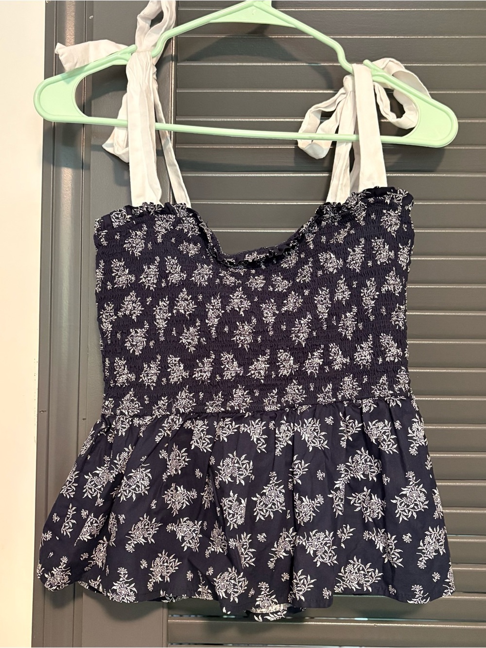 Navy Floral Smocked Tie-Shoulder Camisole
